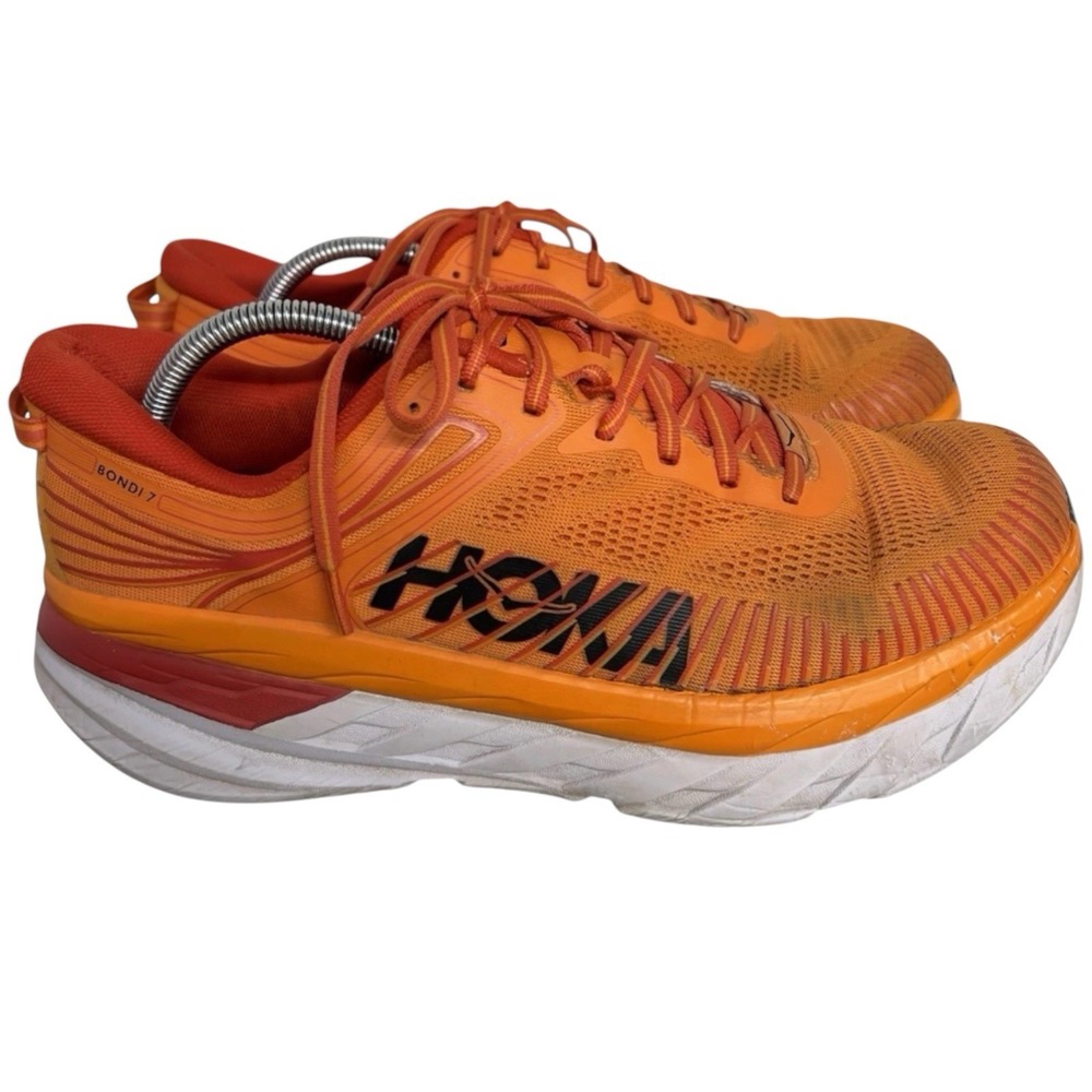 Hoka One One Bondi 7 Sneakers Men 11.5 Orange Lace Up Running Shoes 1110518-POFS